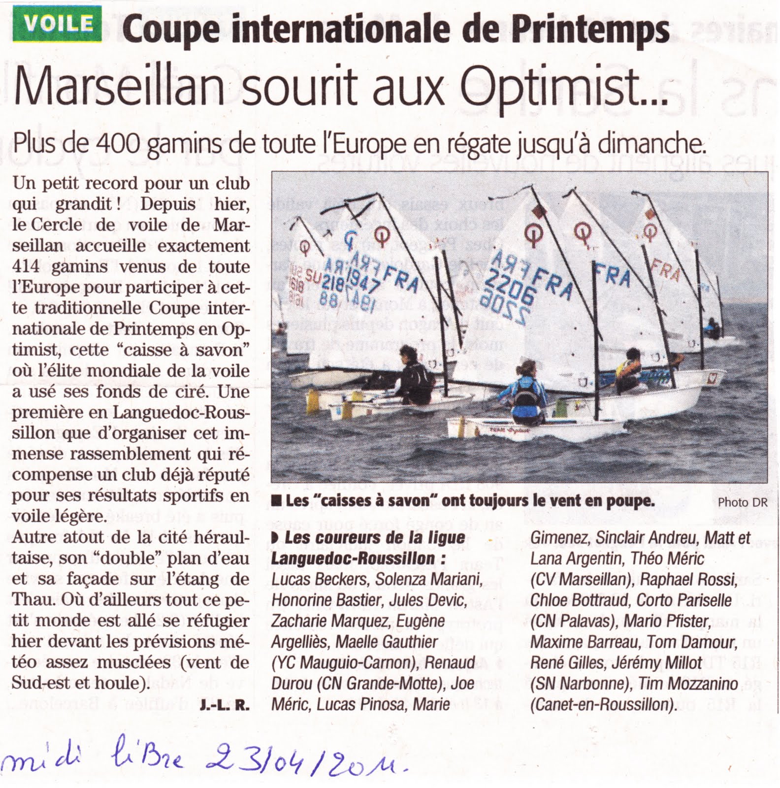 CIP 2011 Marseillan régate voile Optimist coupe_internationale_de_printemps génération-opti