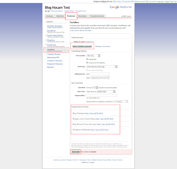 feedburner socialize ayarı