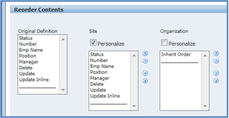 Reordering the coloumn values in OAF personlization