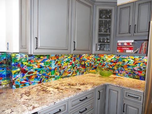 Colorful Abstract Kitchen Backsplash|Designer Glass Mosaics