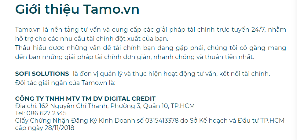 Nền tảng vay tiền qua web & app Tamo.vn