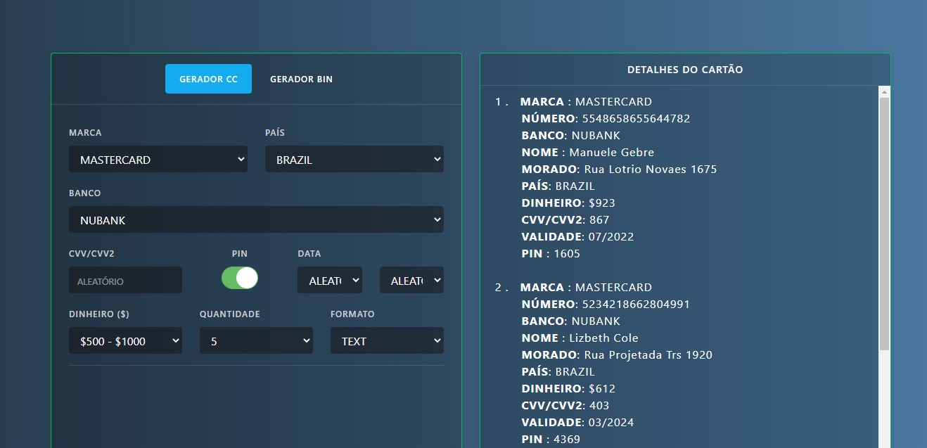 Gerador de Cartão de Crédito