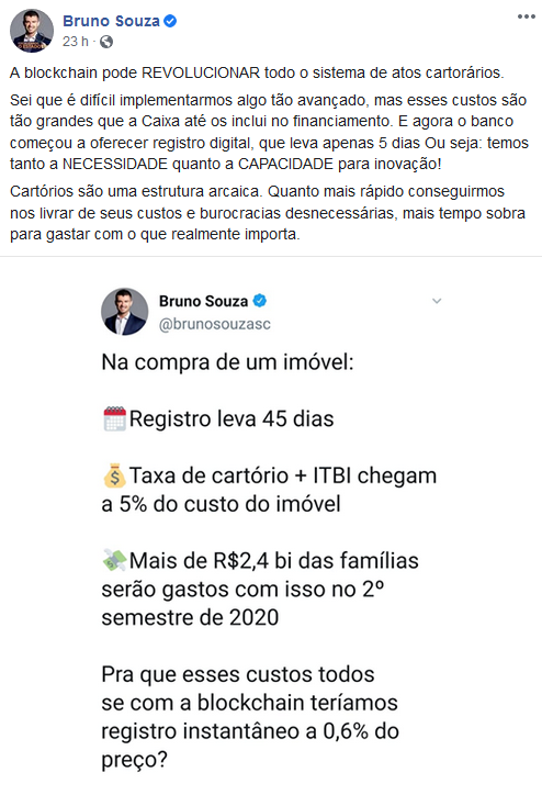 Bruno Souza falando sobre cartórios de blockchain