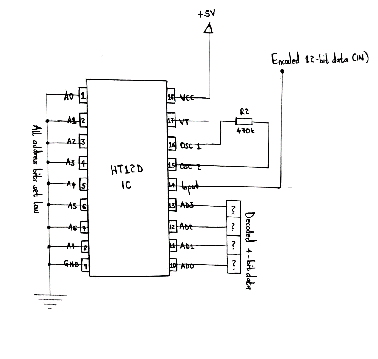 A basic circuit diagram explaining HT12D working