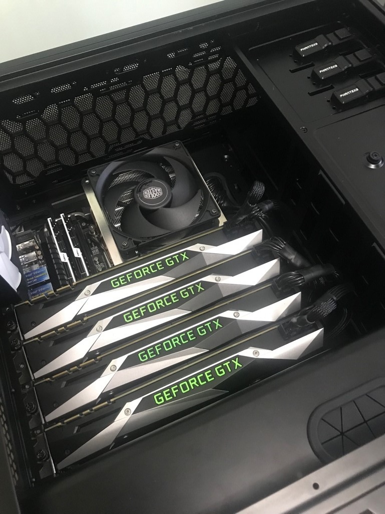 This image by White Oak Security is a close up of how we built ourpassword cracking rig with geforce gtx.