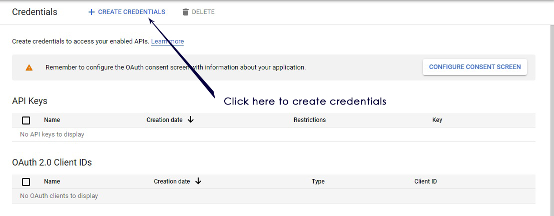 Create credentials Google