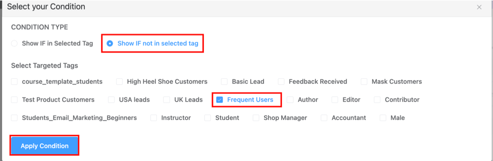 conditional section on visual builder of fluentcrm