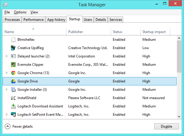 Using the Task Manager to manage startup programs on Windows 8.1