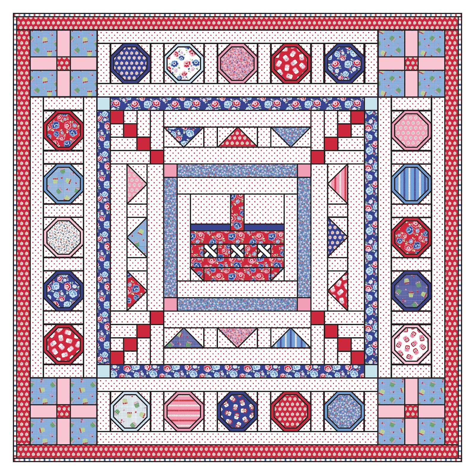 Shortcake Picnic Medallion Quilt Tutorial by Heidi Staples of Fabric Mutt for Riley Blake Designs