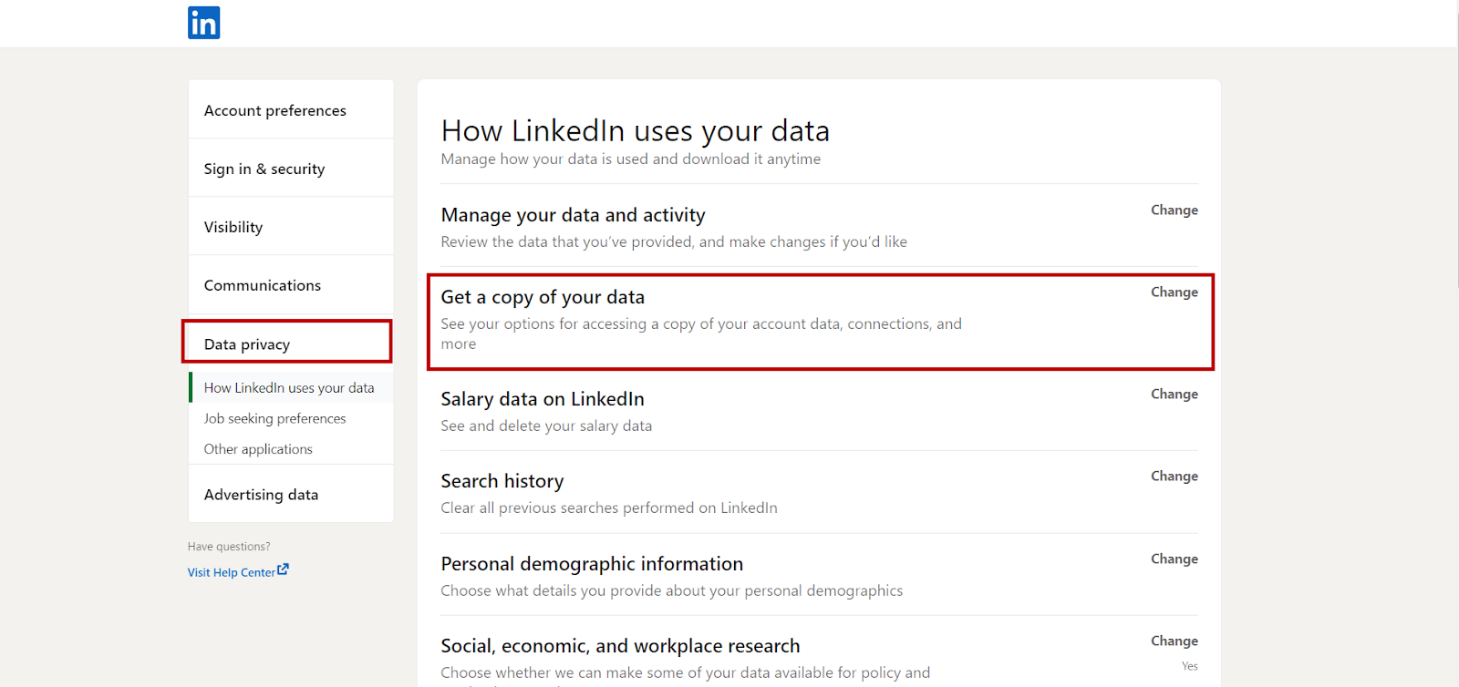 Download your LinkedIn data