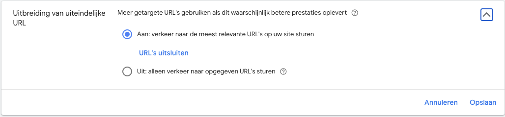 performance max urls instellingen