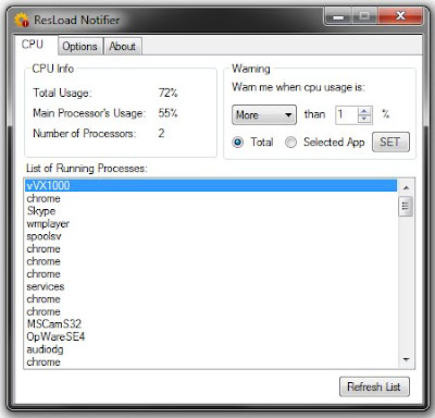 Set CPU Usage Limit For Specific Process And Get Notified With ResLoad Notifier