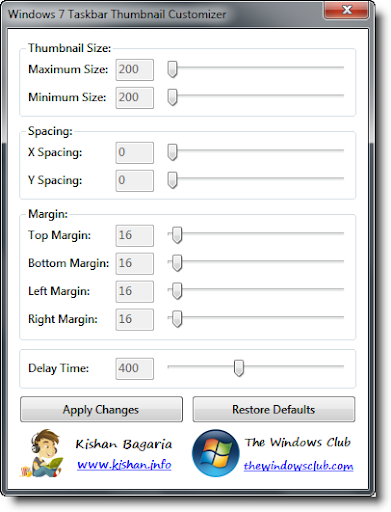 Modificare la dimensione delle anteprime nella taskbar