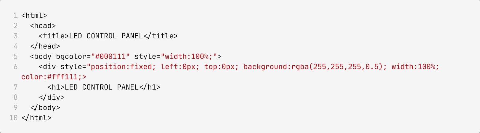 image showing basic HTML layout used in the webpage.
