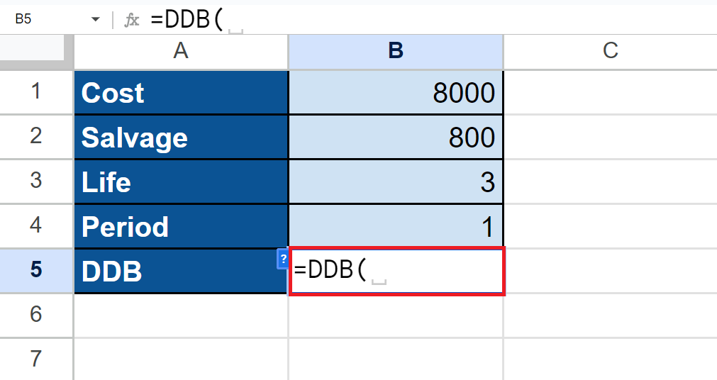 DDB Function in Google Sheets