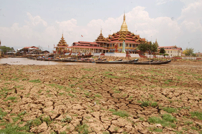 Inle Lake in Myanmar dried up due to sever drought