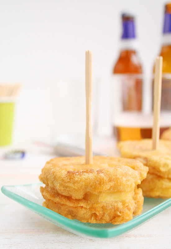 Milhojas de calabacin y queso en tempura