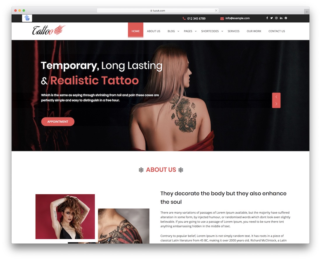 experto en tatuajes tema gratuito bootstrap wordpress