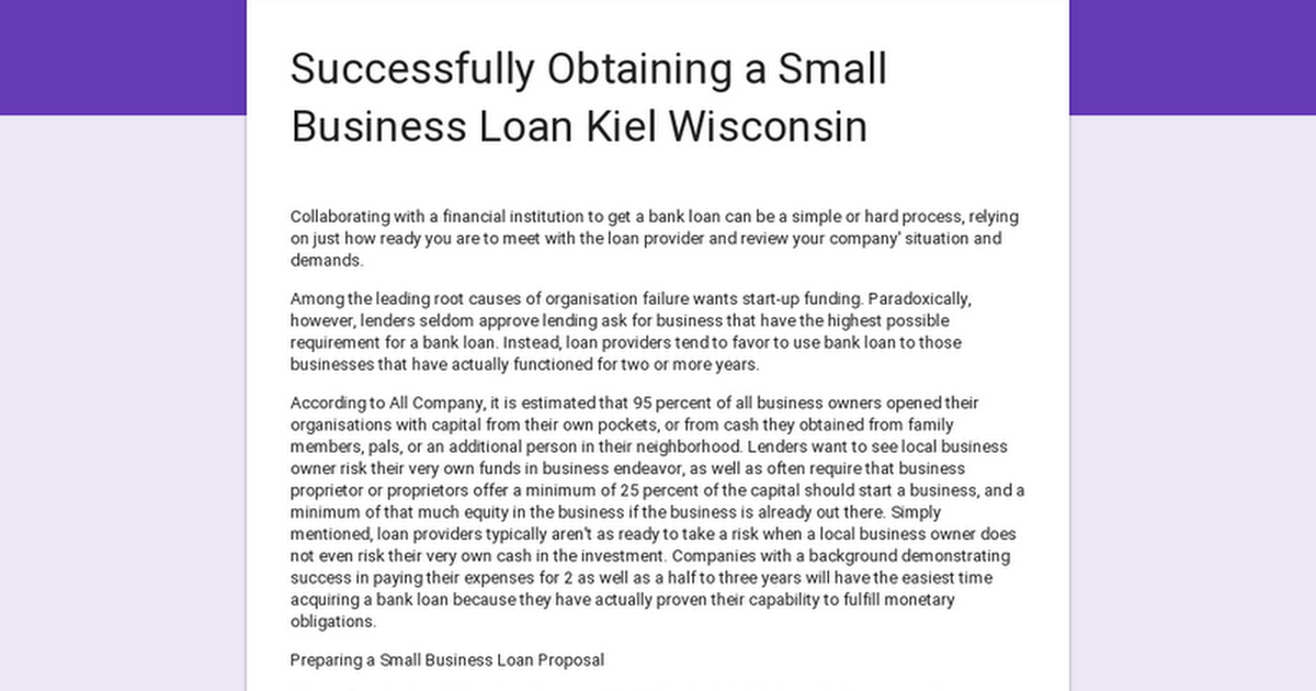 Successfully Obtaining a Small Business Loan Kiel Wisconsin