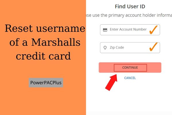 recover username of a marshalls credit card account