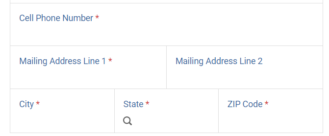 Personal information section Cell Phone Number, and Mailing Address forms need to be filled out.
