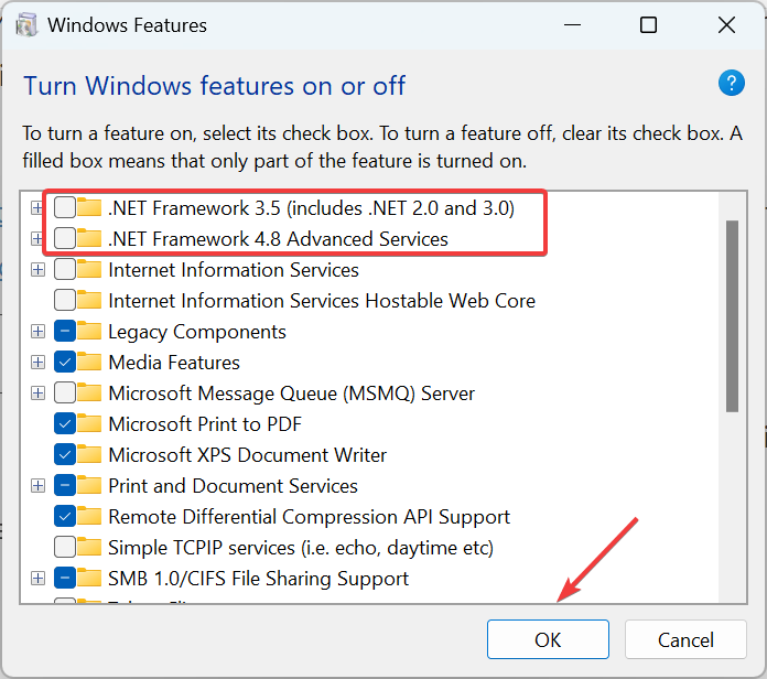 disable .NET framework to fix 0x8000ffff windows 11