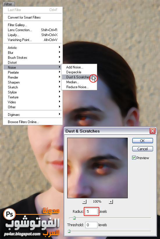 شرح طريقة تجميل الوجه ببرنامج الفوتوشوب Dust%20%26%20scratches