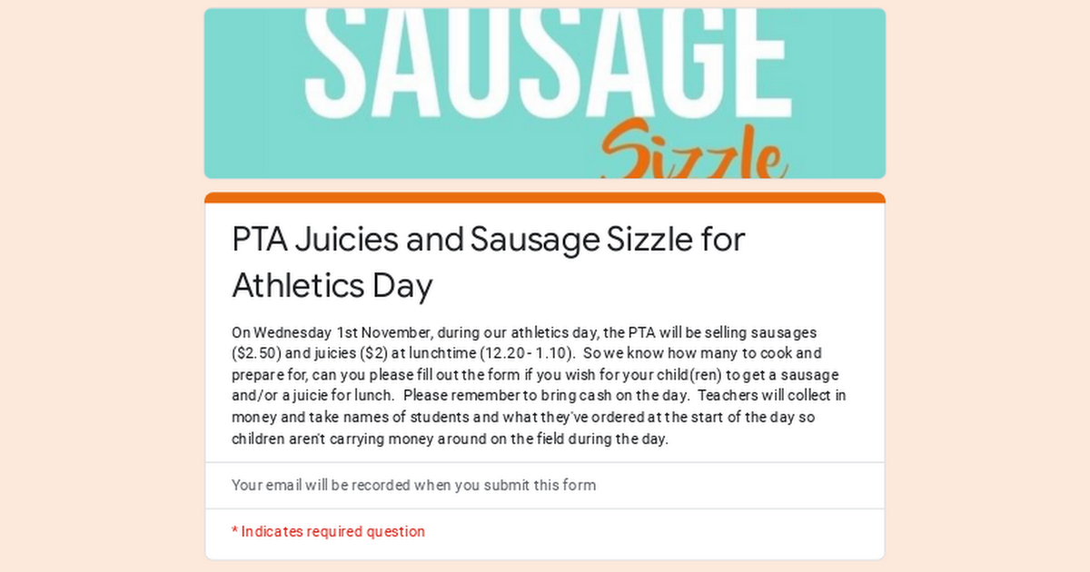 PTA Juicies and Sausage Sizzle for Athletics Day
