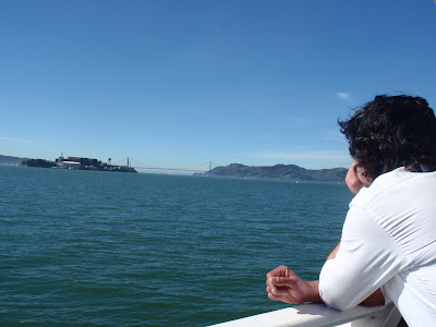 Alcatraz and the Golden Gate Bridge in the background