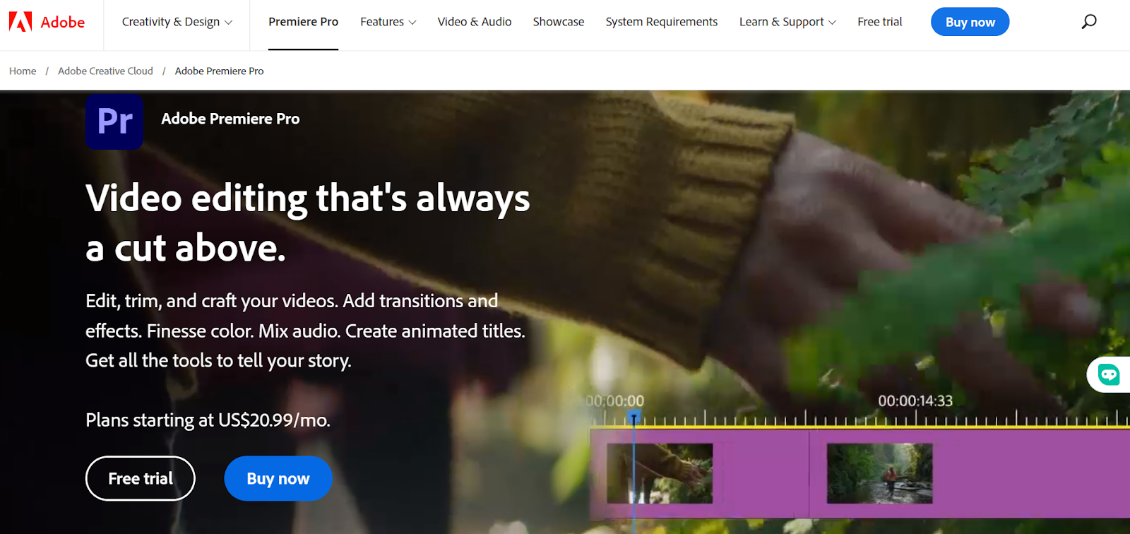 Adobe Premiere Pro: täiustatud AI-videoredaktor.