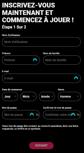 Processus d'inscription Cabarino Casino