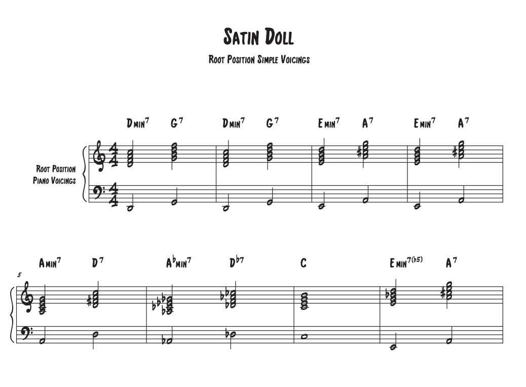 Root position voicings for the first 8 bars of the Jazz Standard "Satin Doll"