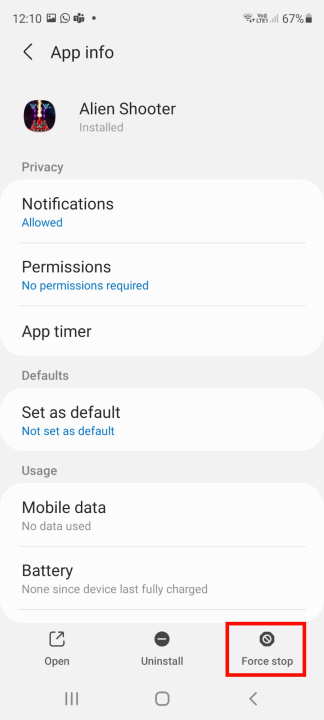 force stop email app