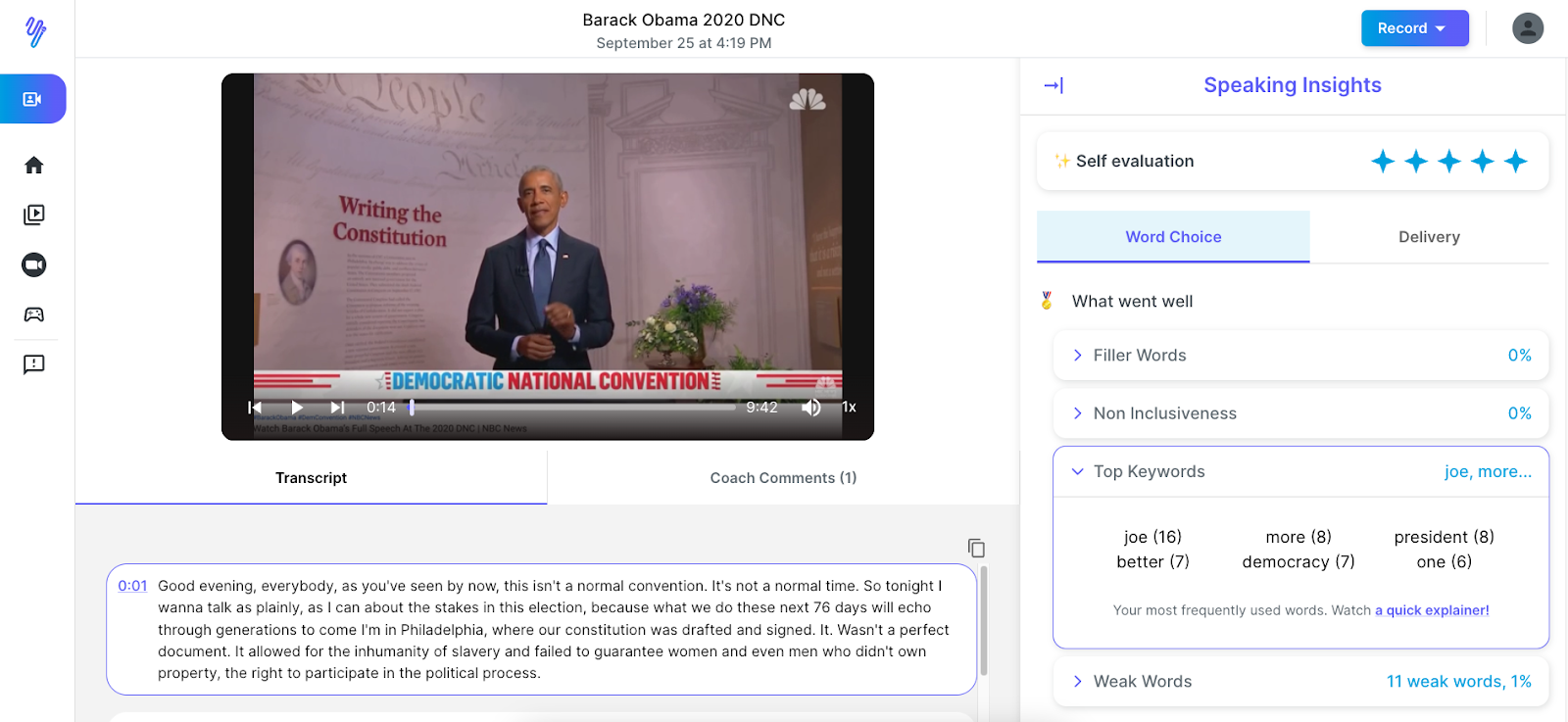 AI analysis of Obama's 2020 DNC speech