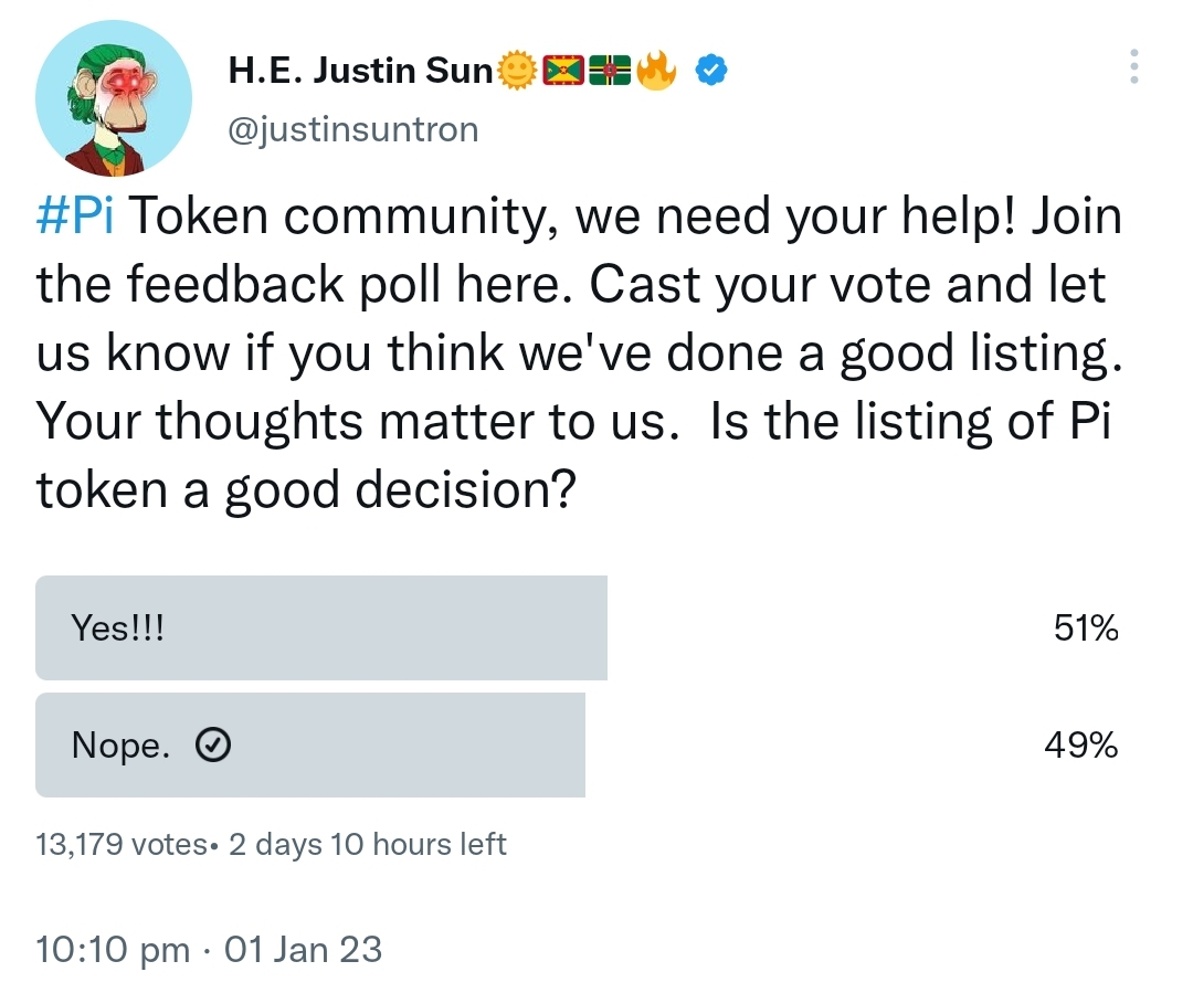 50% of people are against Huobi Global exchange over PI listing 1