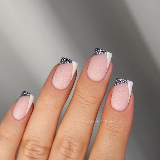 French Manicure with Geometric Patterns