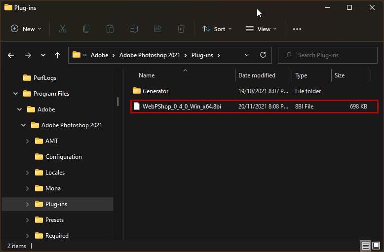 Thư mục Plug-ins của PhotoShop 2021