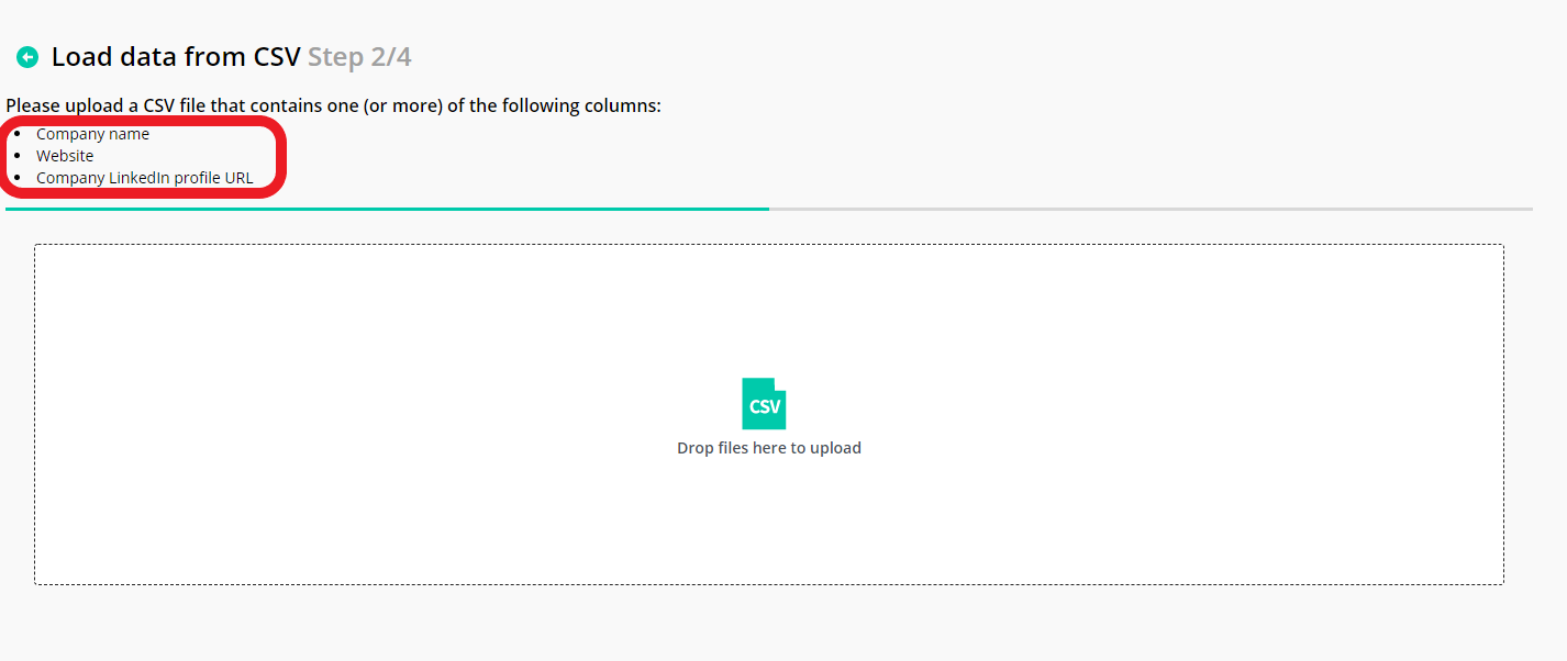 Uploading the CSV file to the Salesloop campaign
