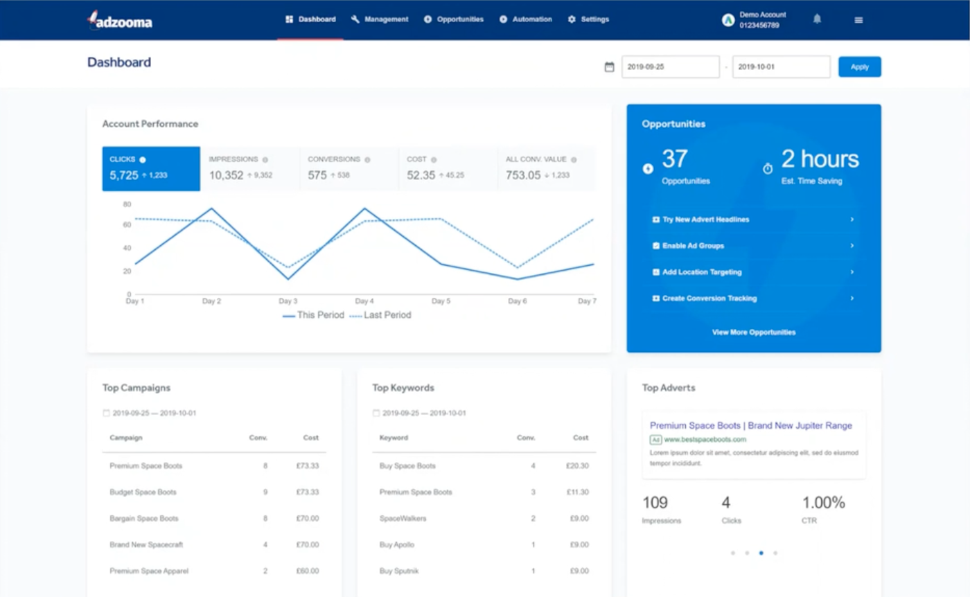 Adzooma dashboard example