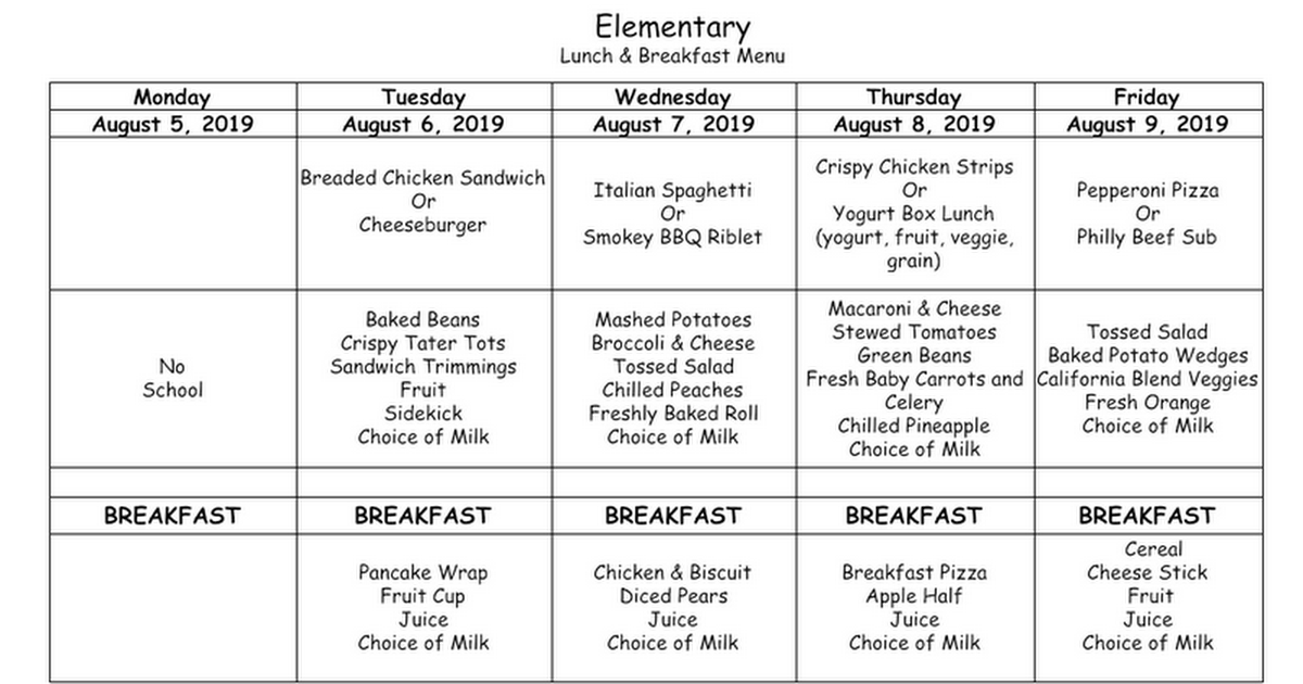 Westhills Cafeteria Menu Google Docs