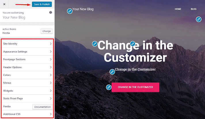 Using the WordPress customizer
