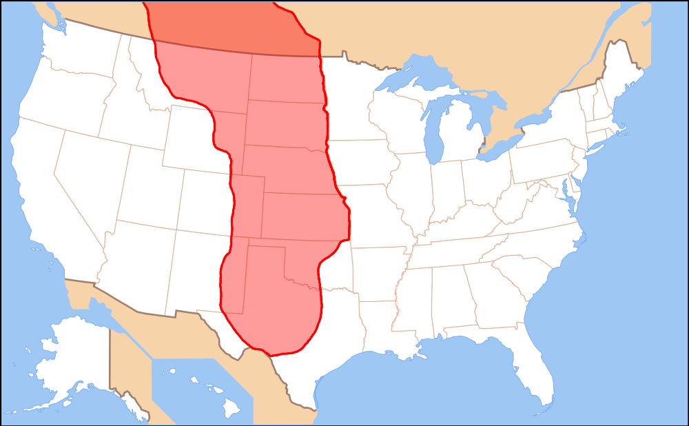 Approximate extent of the Great Plains and its "Bison Belt | Author: user "TheDarthEgg" | Source: Wikimedia Commons | License: Public Domain