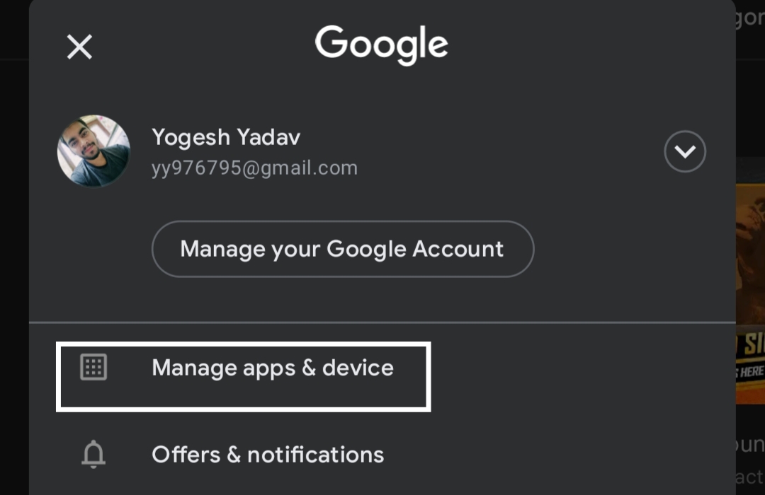 Click on manage apps and device 