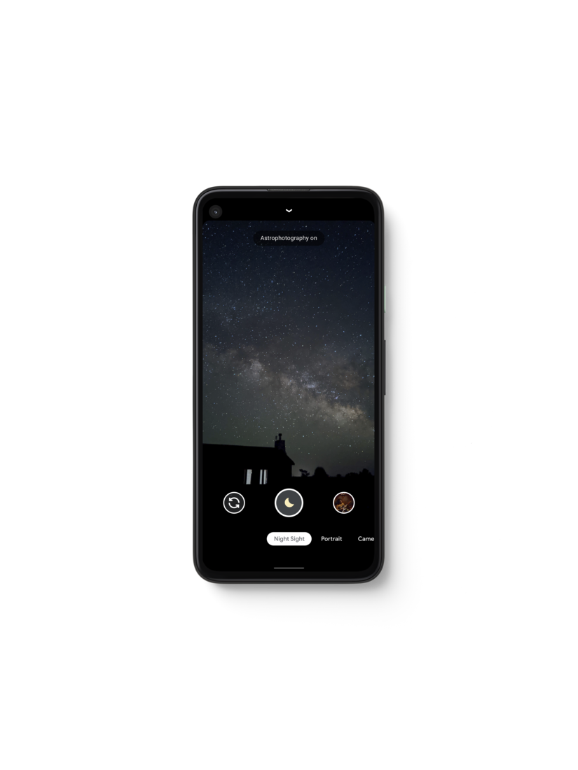 Immagine di Pixel 4a con impostazione di fotocamera nottura.