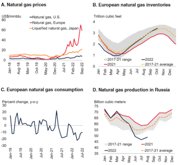 World Bank report 2022 natural gas prices, european natural gas inventories, european natural gas consumption, natural gas production in russia
