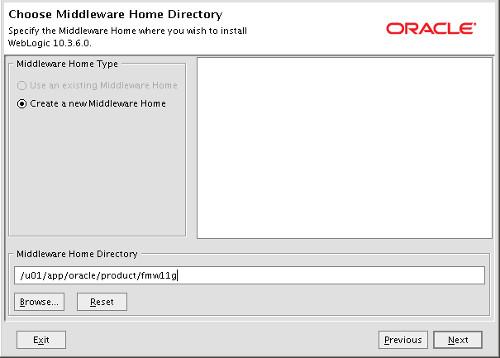 Choose Middleware Home Directory