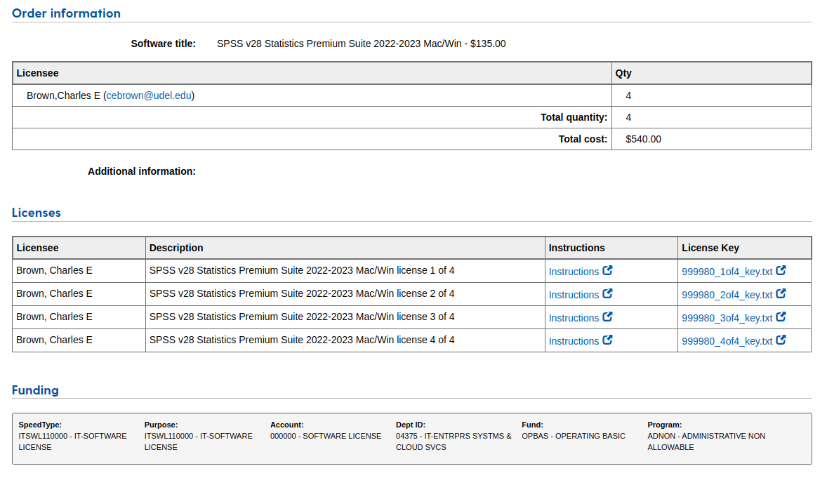  Example 2: Completed software request form with a license key