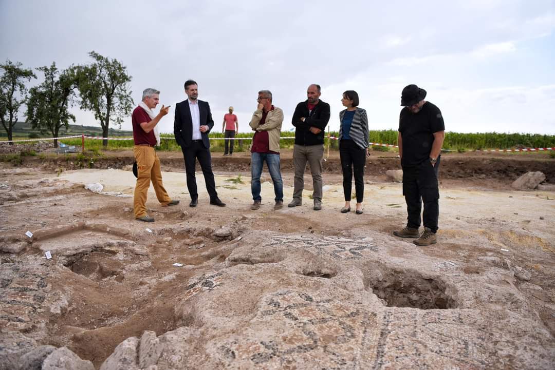 Hajrulla Çeku visits the Ulpiana archaeological site along with Professor Christophe J. Goddard and team. | Photo: Minister of Culture, Youth, and Sports of the Republic of Kosovo, Hajrulla Çeku / Facebook