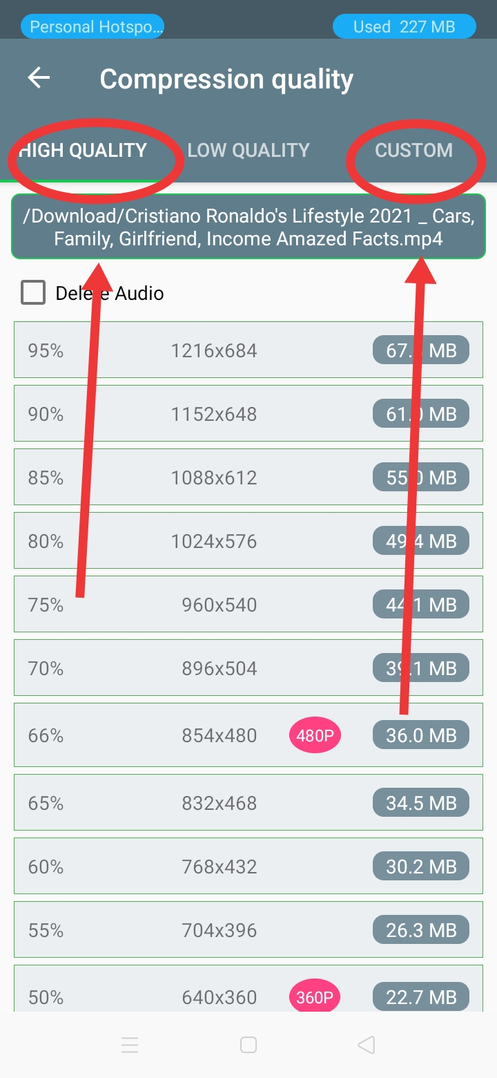 mobile video size